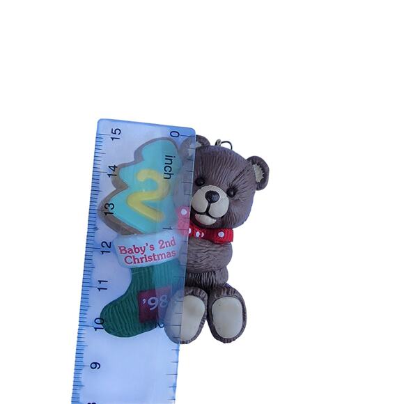 Vintage 1998 Baby's 2nd Christmas Ornament Teddy Bear & Stocking - Picture 2 of 10
